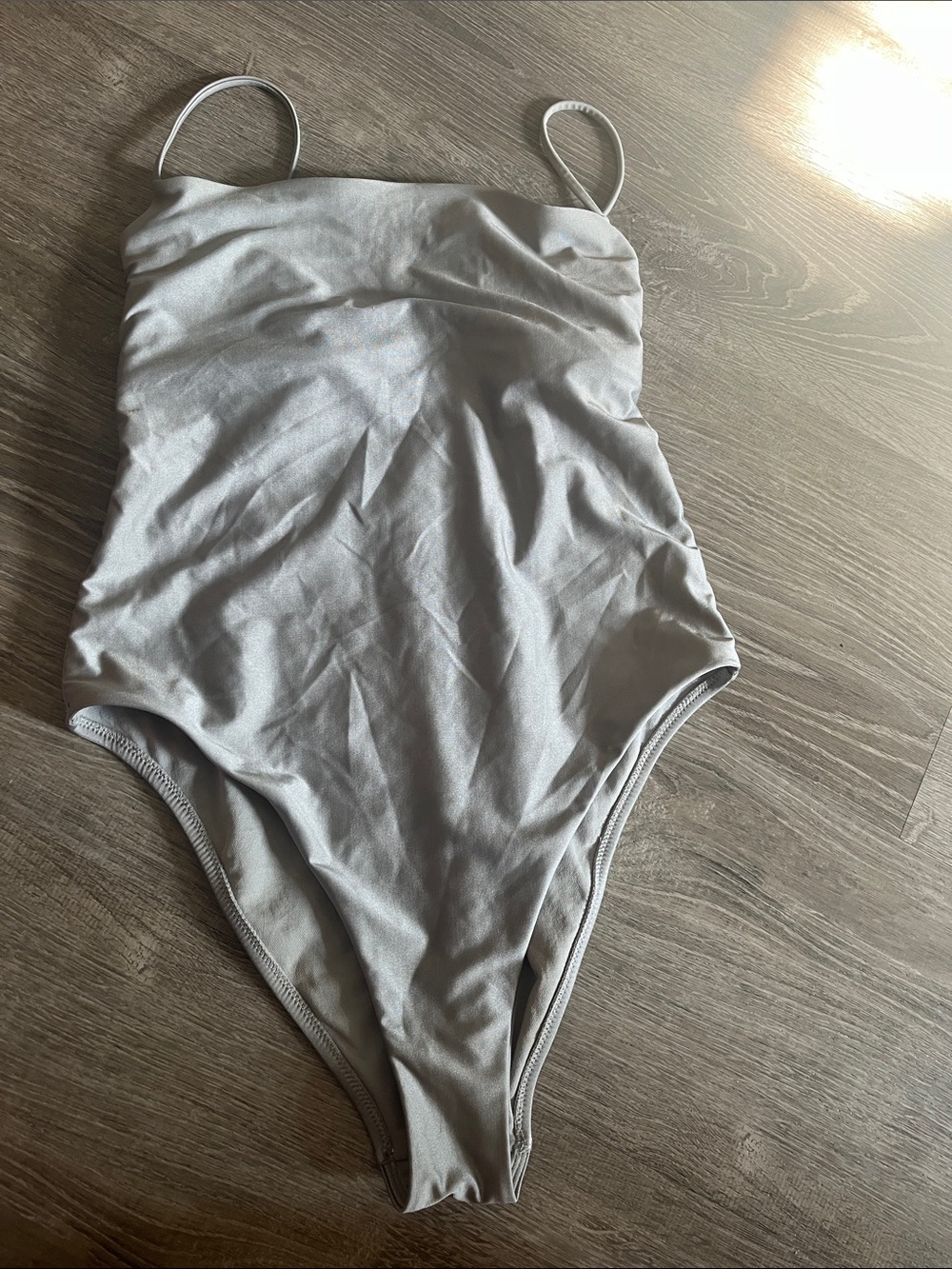 Shimmery silver One-Piece Swimsuit with Thin Straps